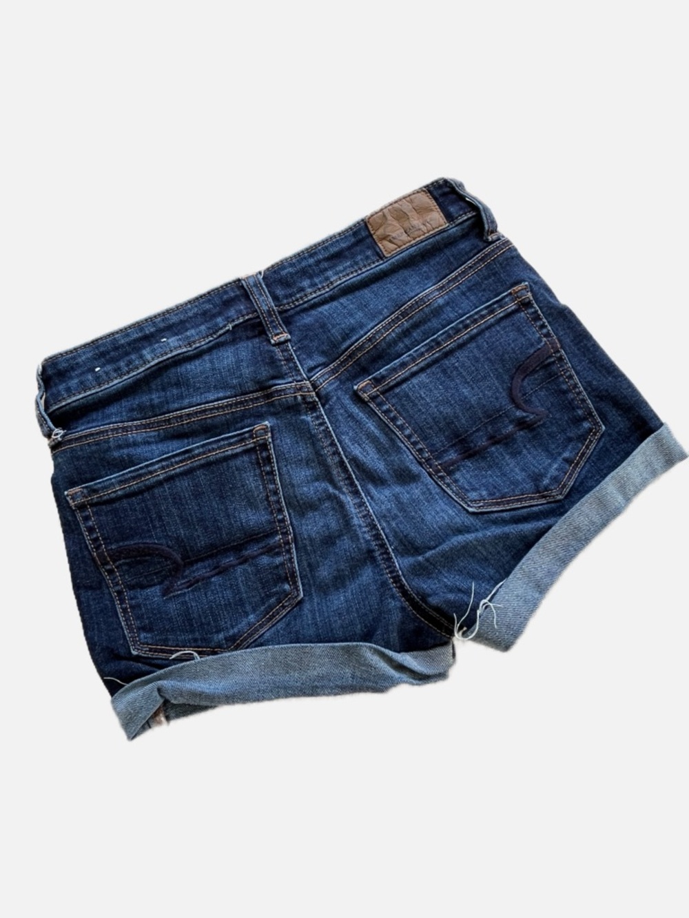American Eagle Outfitters Dark Blue Rolled-Hem High Rise Shortie Denim Shorts 0 - Picture 2 of 10
